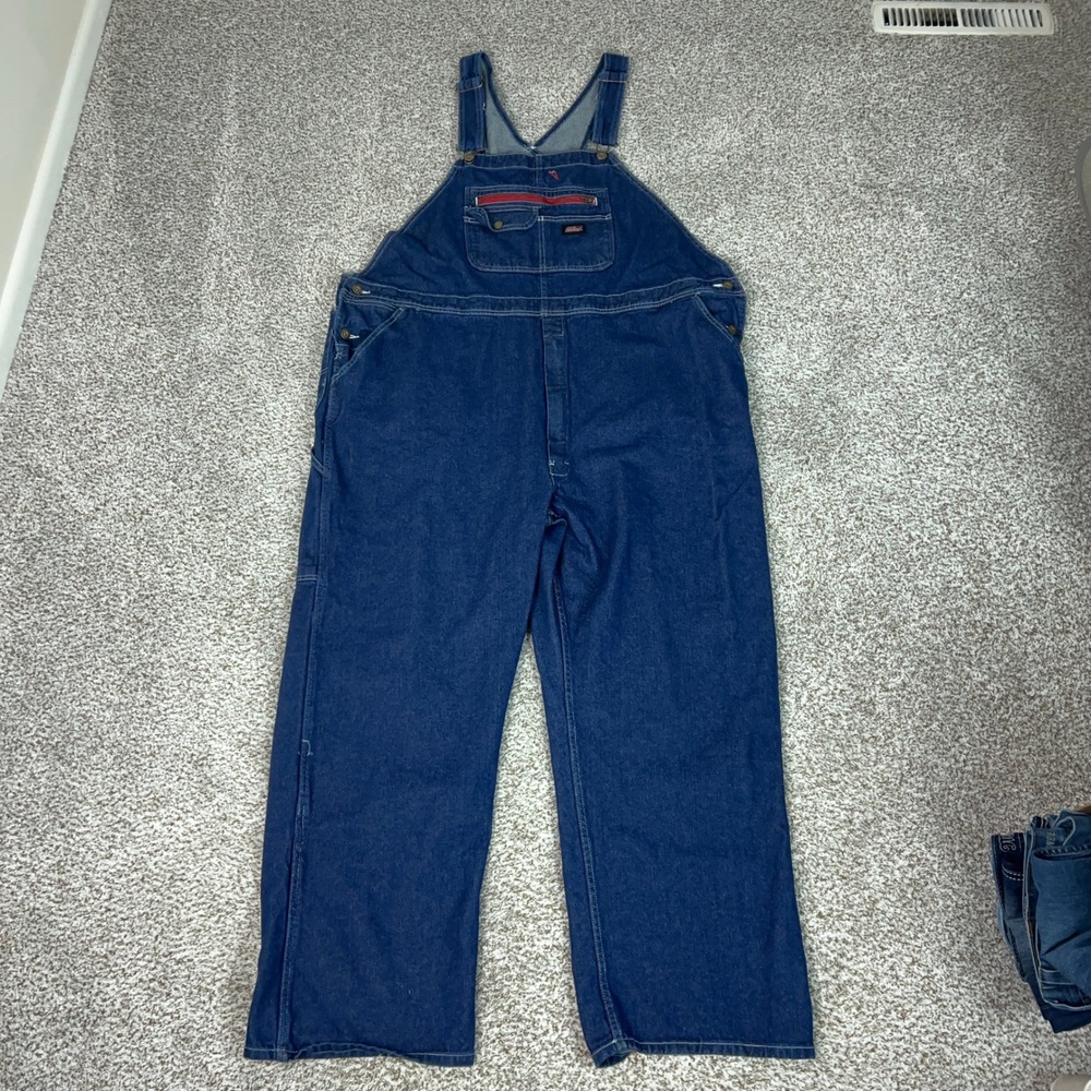 Dickies Overalls Men 3XL Blue Rugged Denim Bib Workwear Dungarees Jean Railroad
